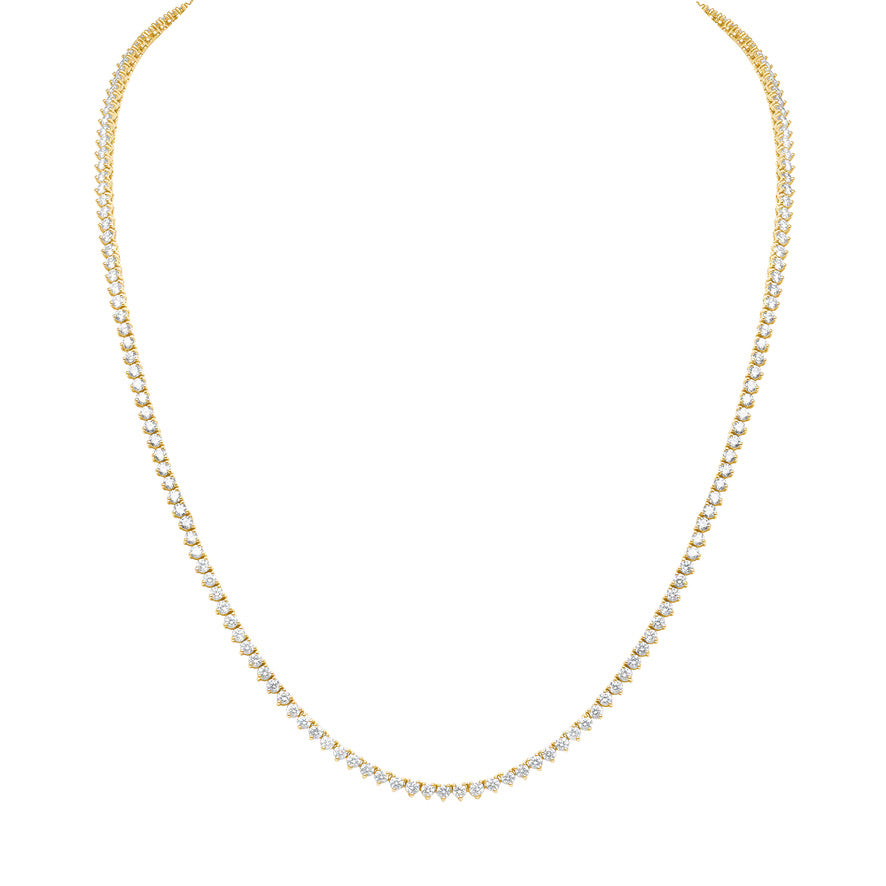 three prong diamond tennis necklace 14k yellow gold