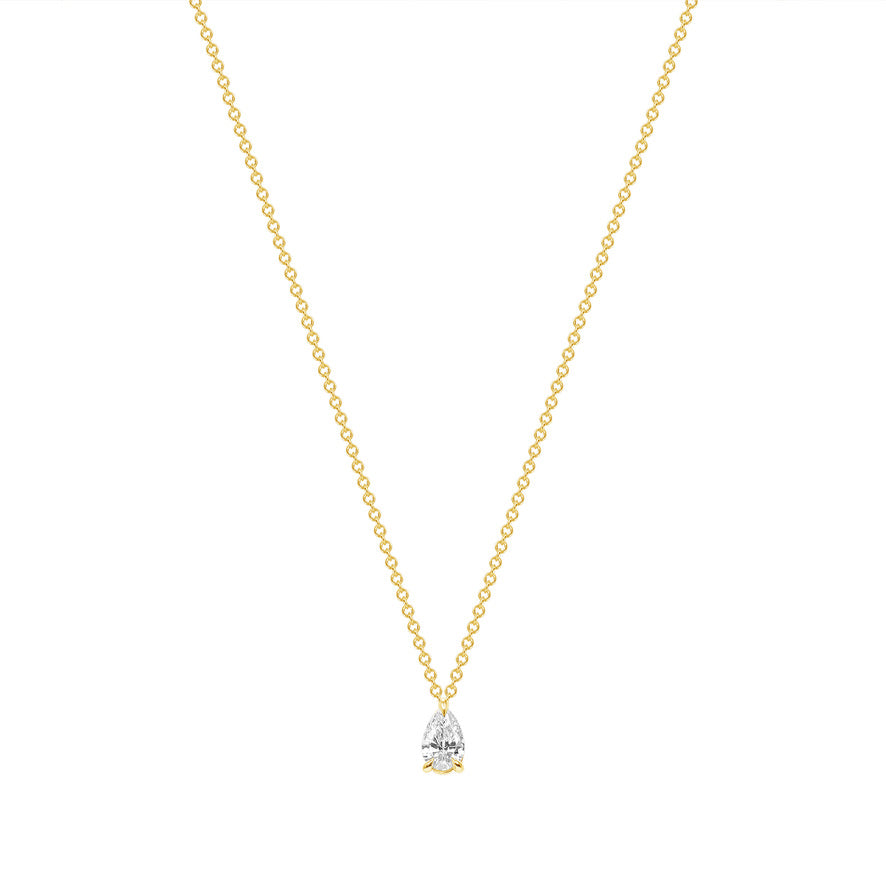 pear shape lab grown diamond solitaire necklace 0.25 ct 14k gold