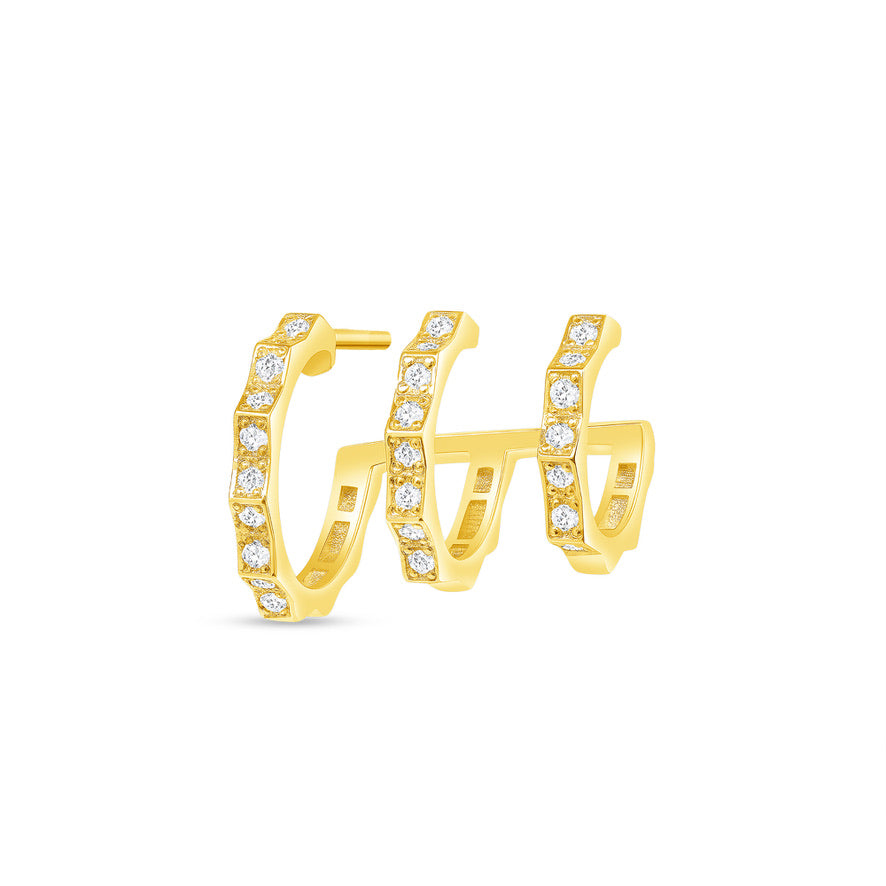 fortress peak diamond triple hoop earring 18k gold vardui kara
