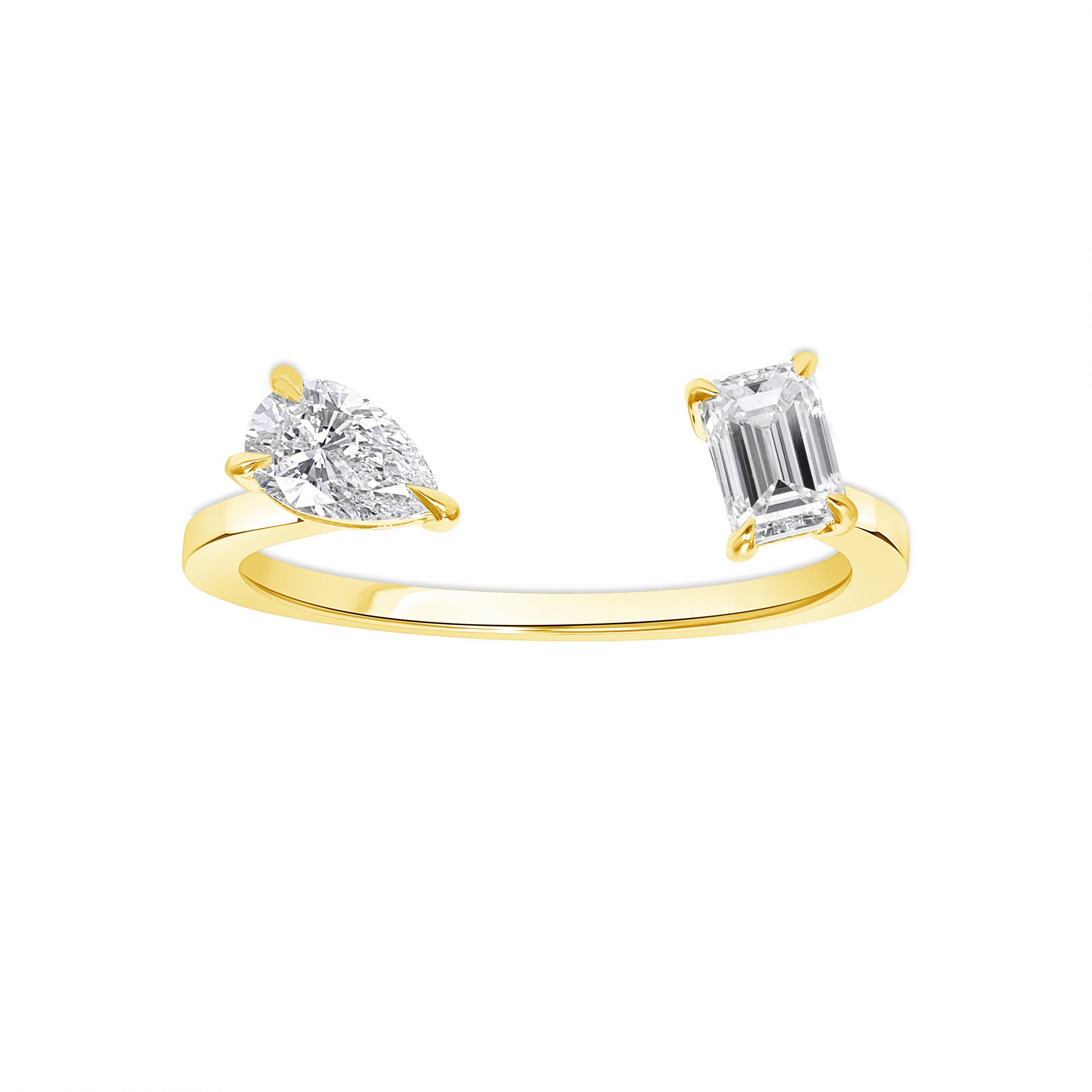 mixed diamond cuff ring pear cut emerald cut vardui kara jewelry