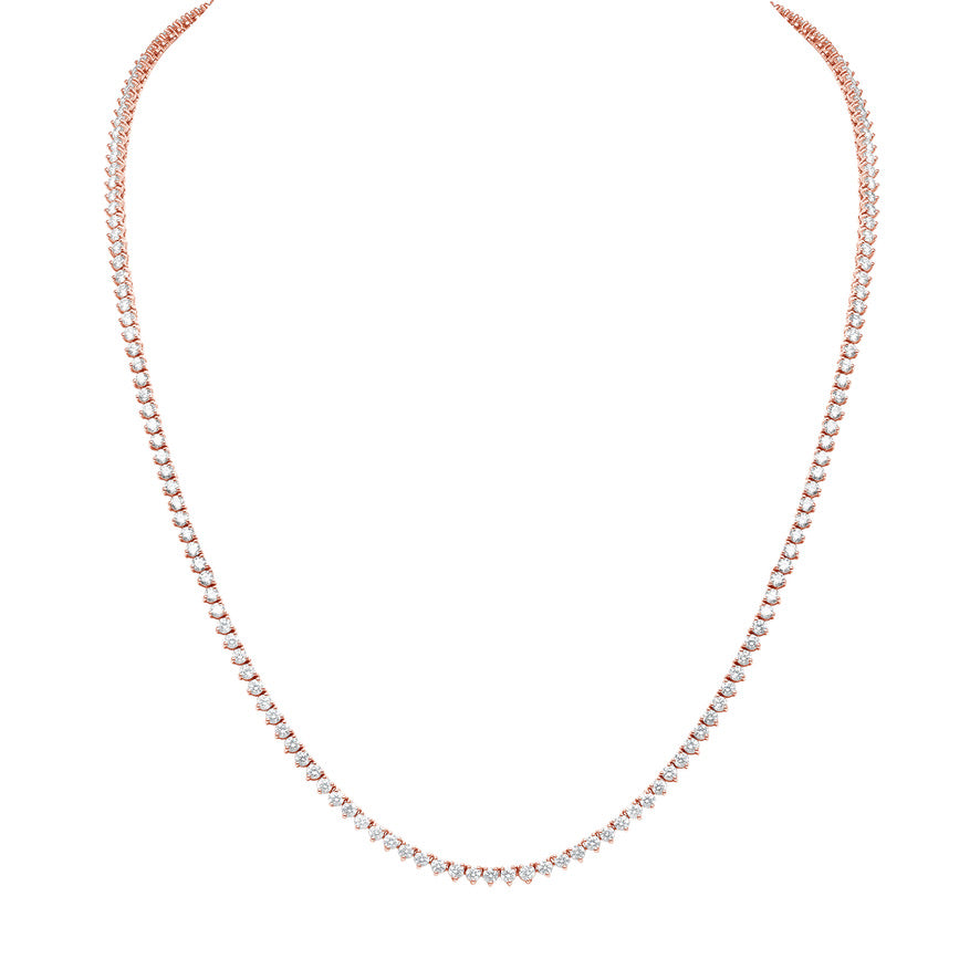 three prong diamond tennis necklace 14k rose gold