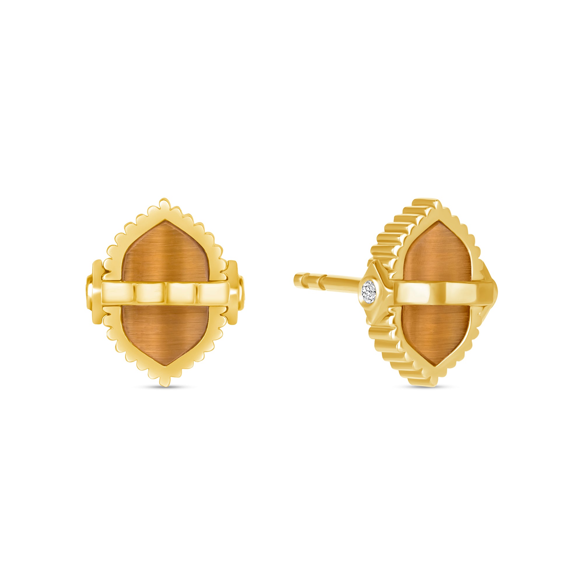 Sweet Bastion Stud Earrings with Tiger's Eye in 18K Gold