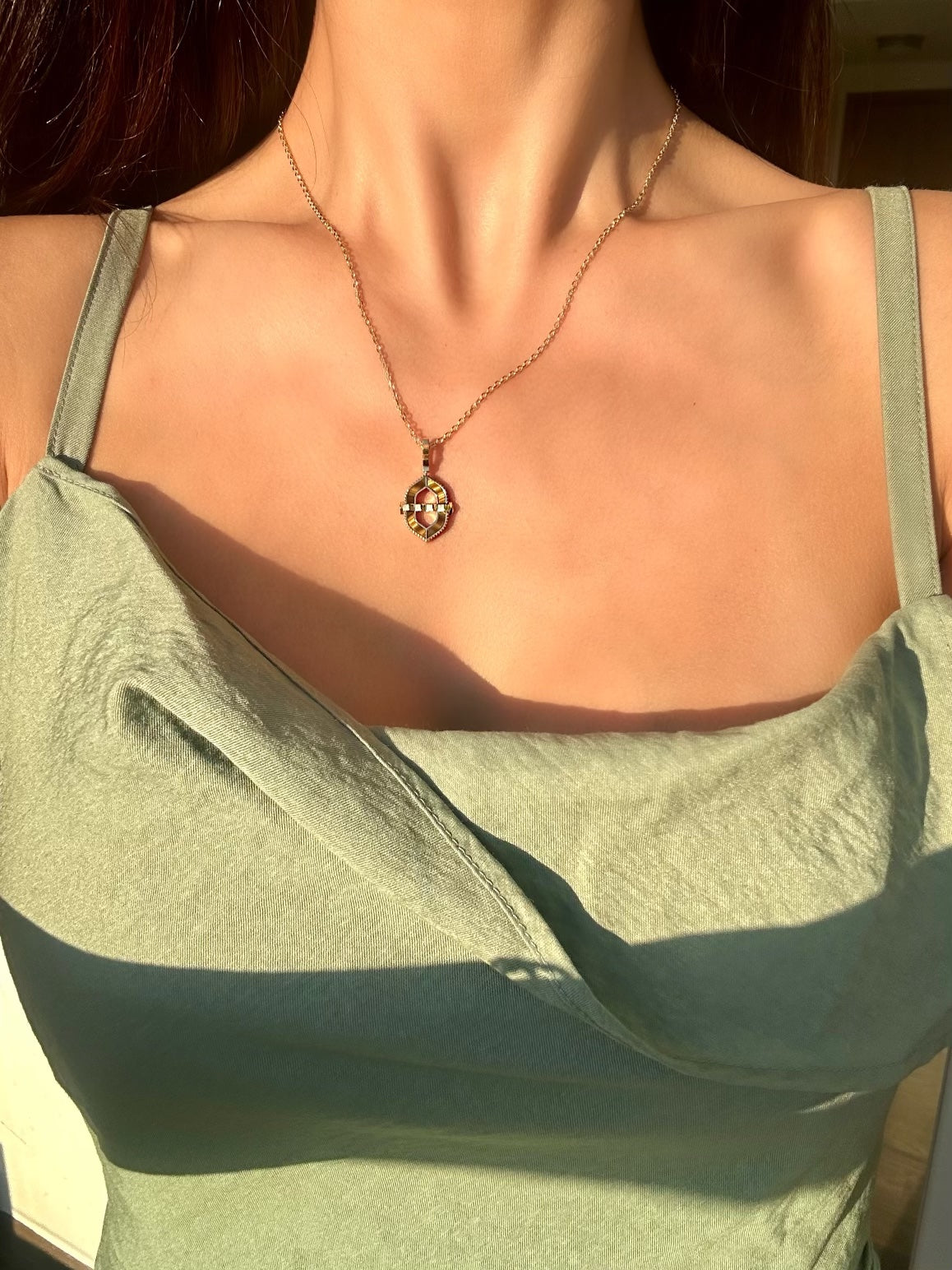 bastion pendant necklace with tiger's eye in 18k gold fortress vardui kara jewelry