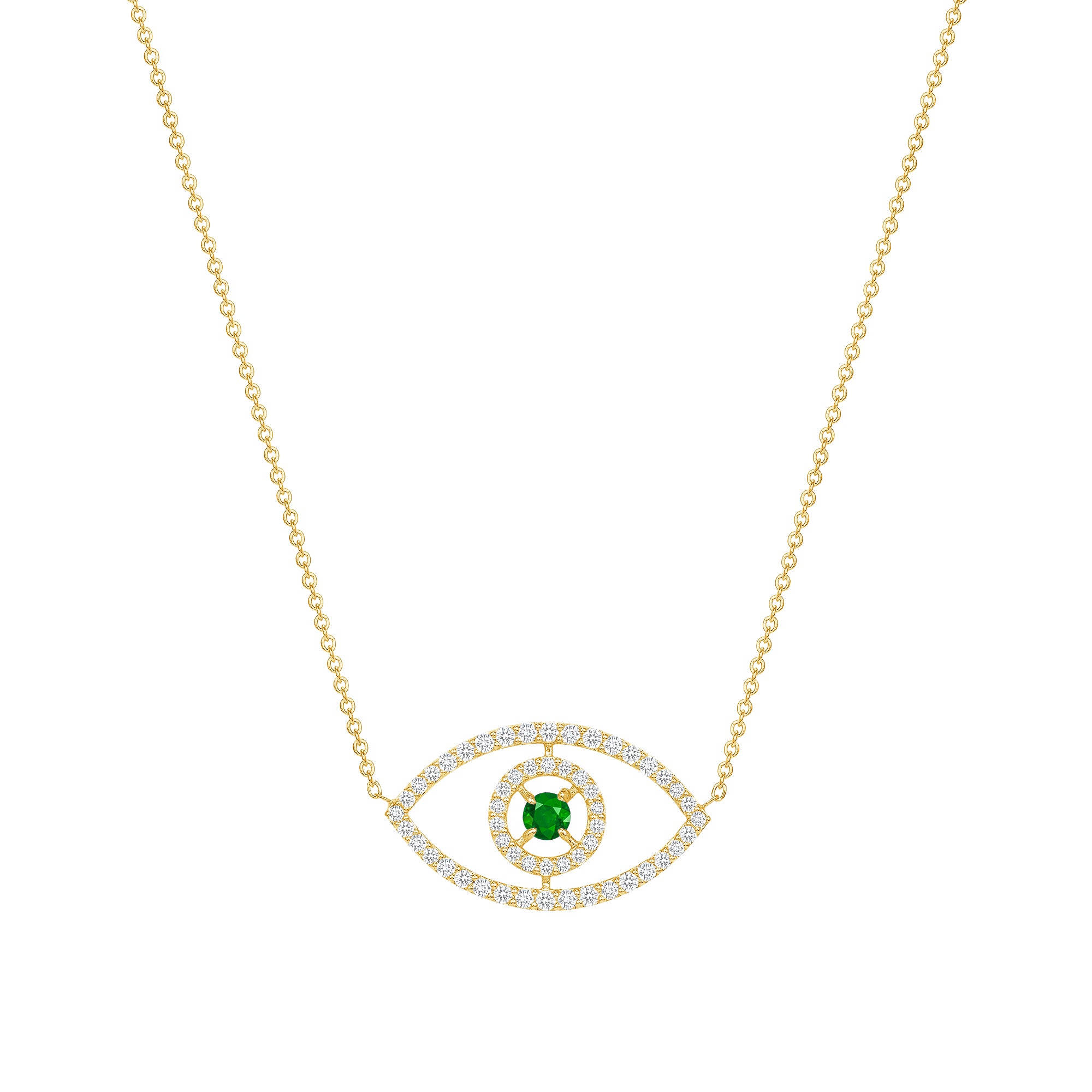 14 karat gold diamond evil eye necklace with emerald vardui kara