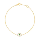 Petite Diamond Evil Eye Necklace with Emerald