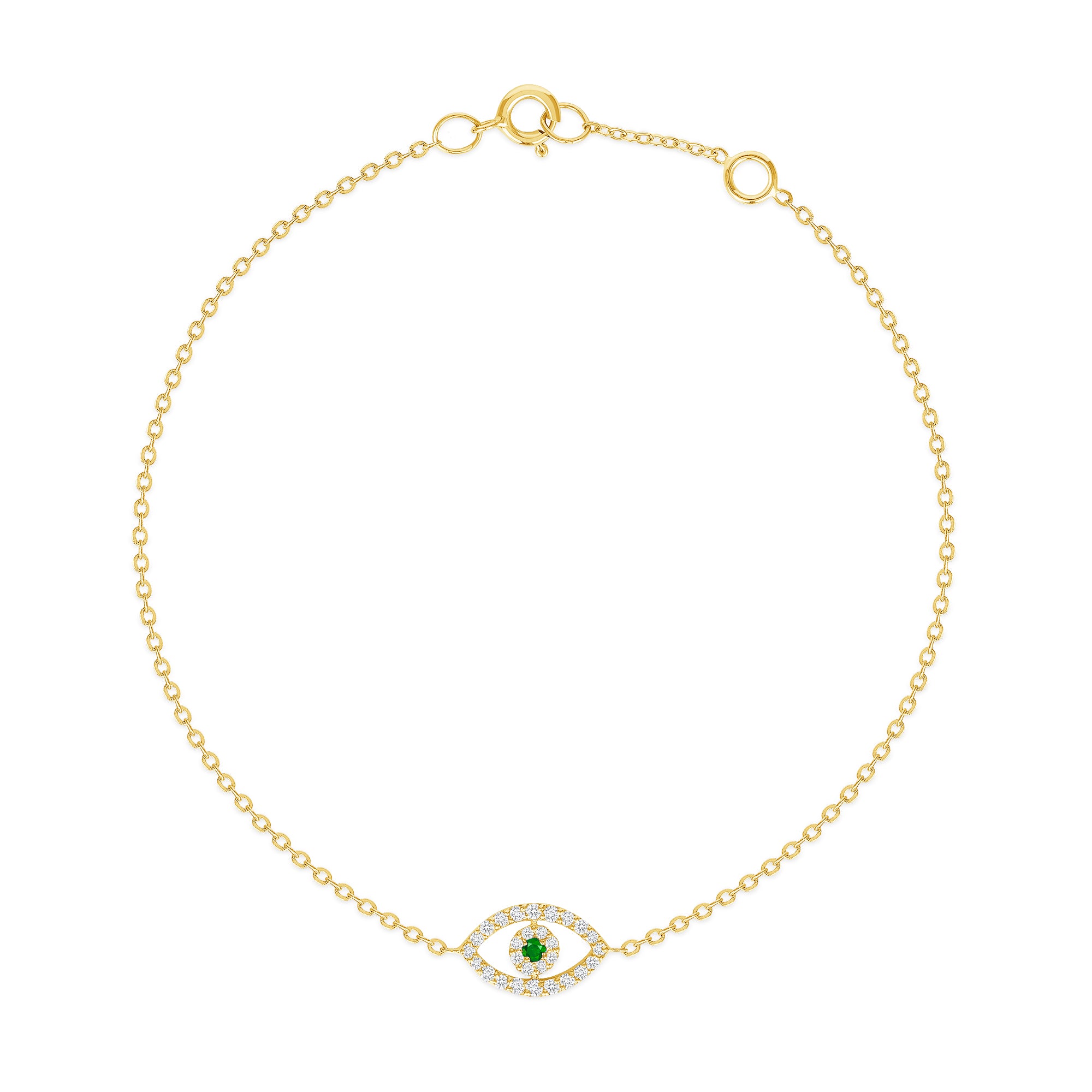 Petite Diamond Evil Eye Necklace with Emerald