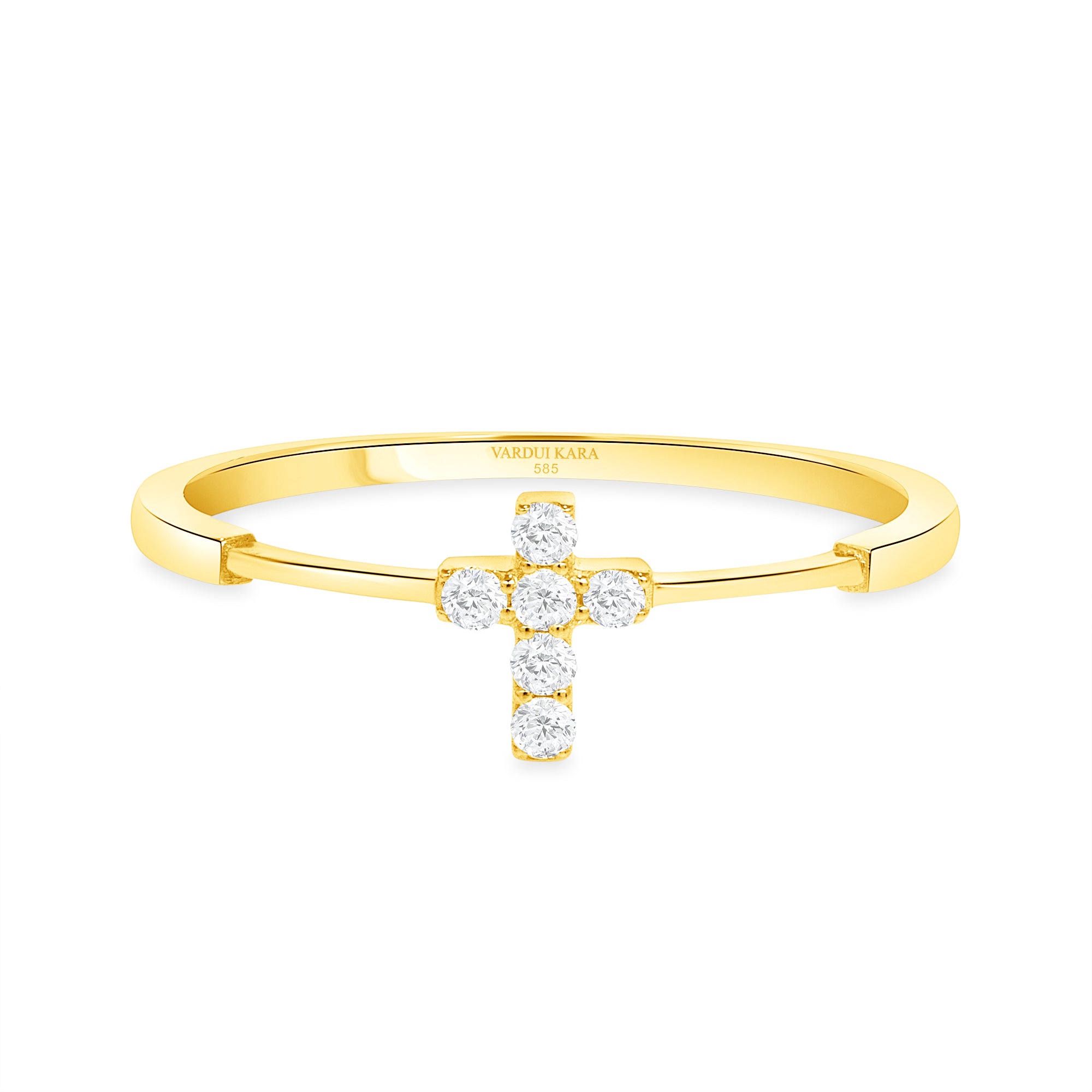 diamond cross ring 14 karat gold vardui kara