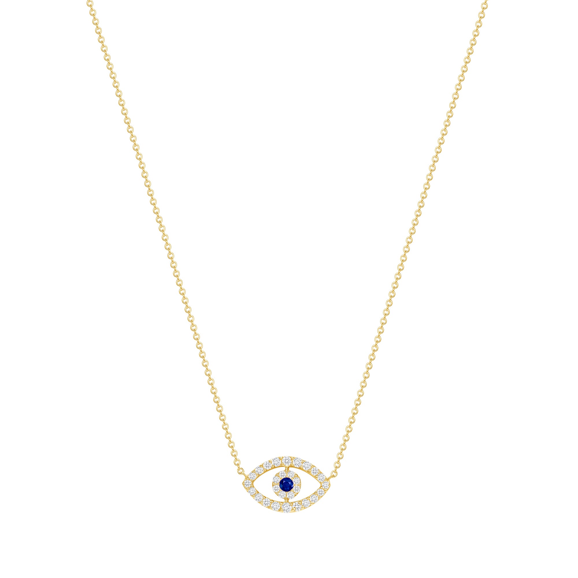 14k gold diamond evil eye necklace with blue sapphire vardui kara