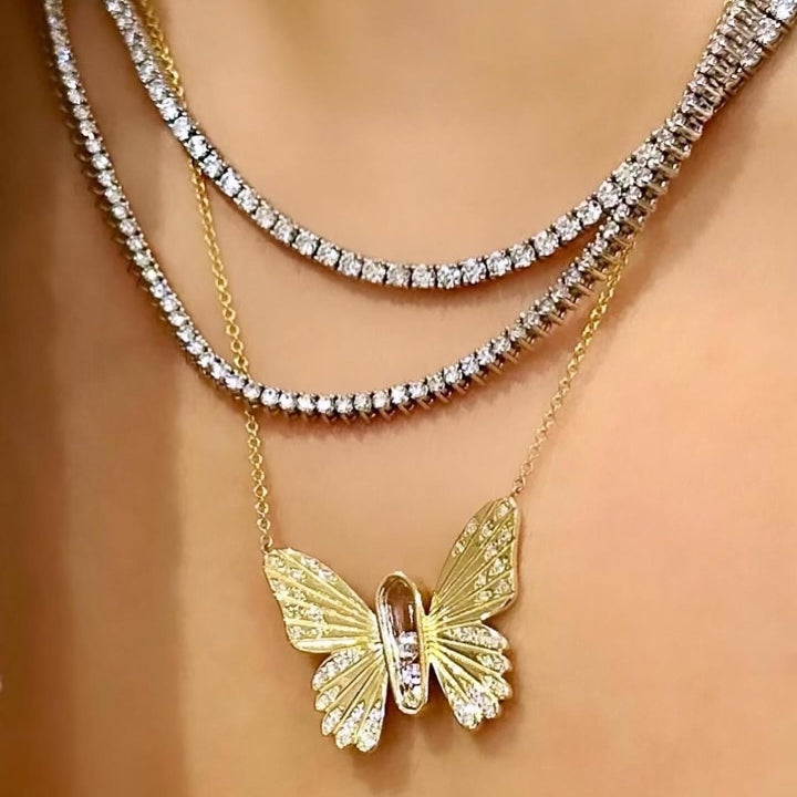 butterfly necklace with crystal quartz diamond shaker vardui kara
