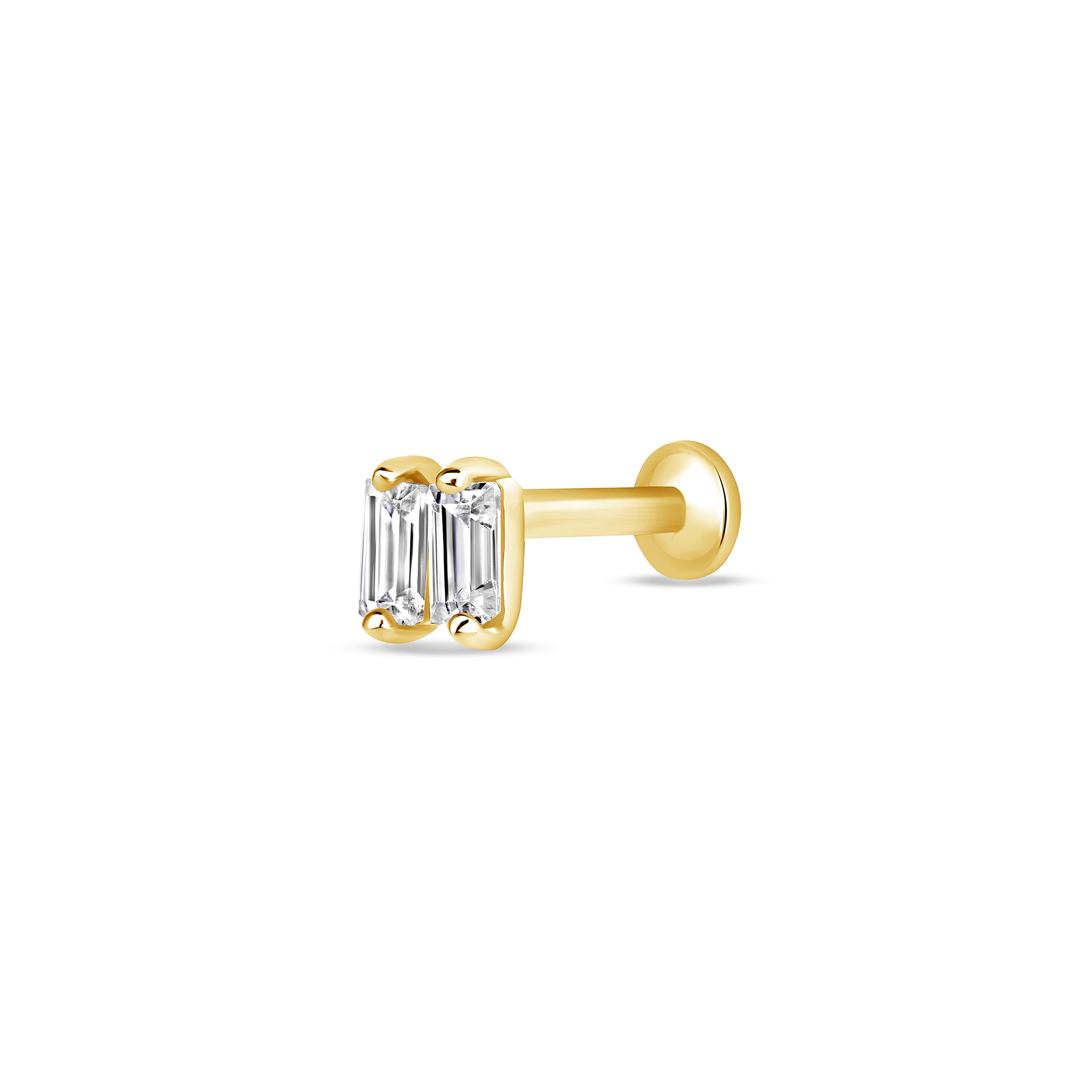 14k gold baguette diamond stud earring