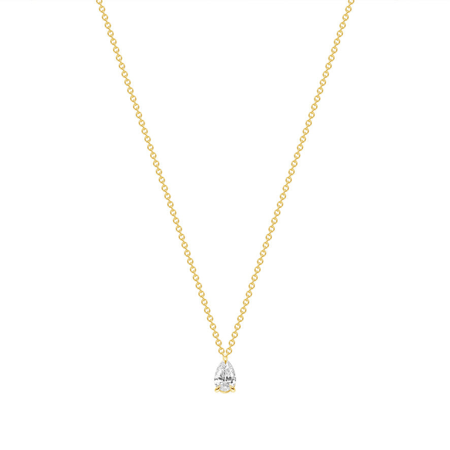 pear shape lab grown diamond solitaire necklace 0.25 ct 14k gold