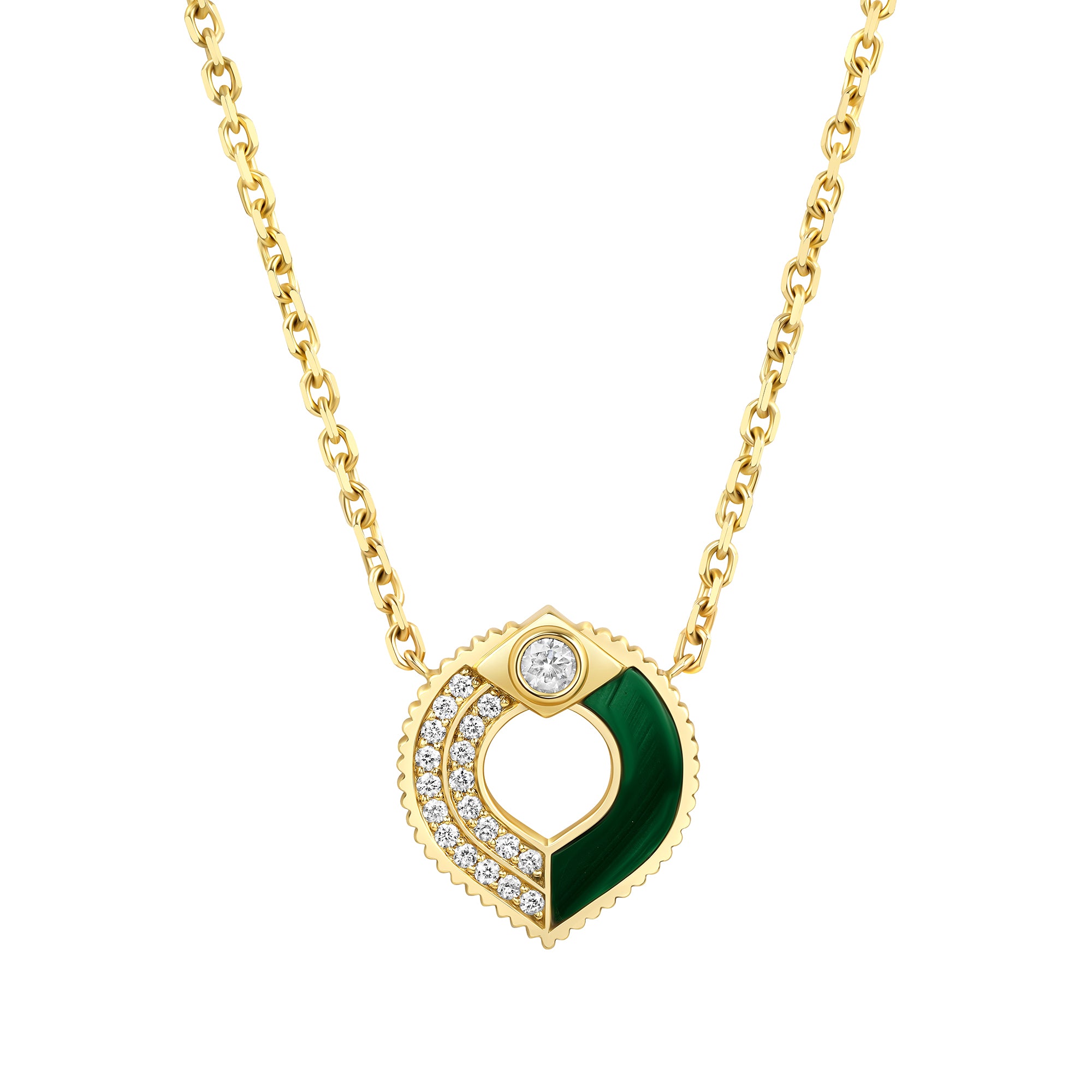 keep necklace with malachite and diamonds in 18k gold vardui kara fortress collection