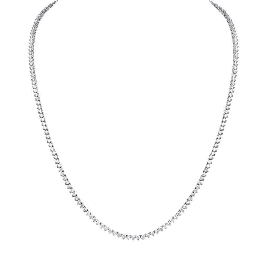 three prong diamond tennis necklace 14k white gold