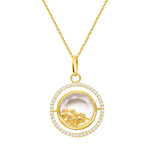 14K Gold Spinning Crystal Quartz Pendant with 24K Gold Grain and Diamond Halo vardui kara