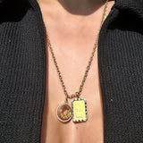 14K Gold Spinning Crystal Quartz Pendant with 24K Gold Grain and Diamond Halo