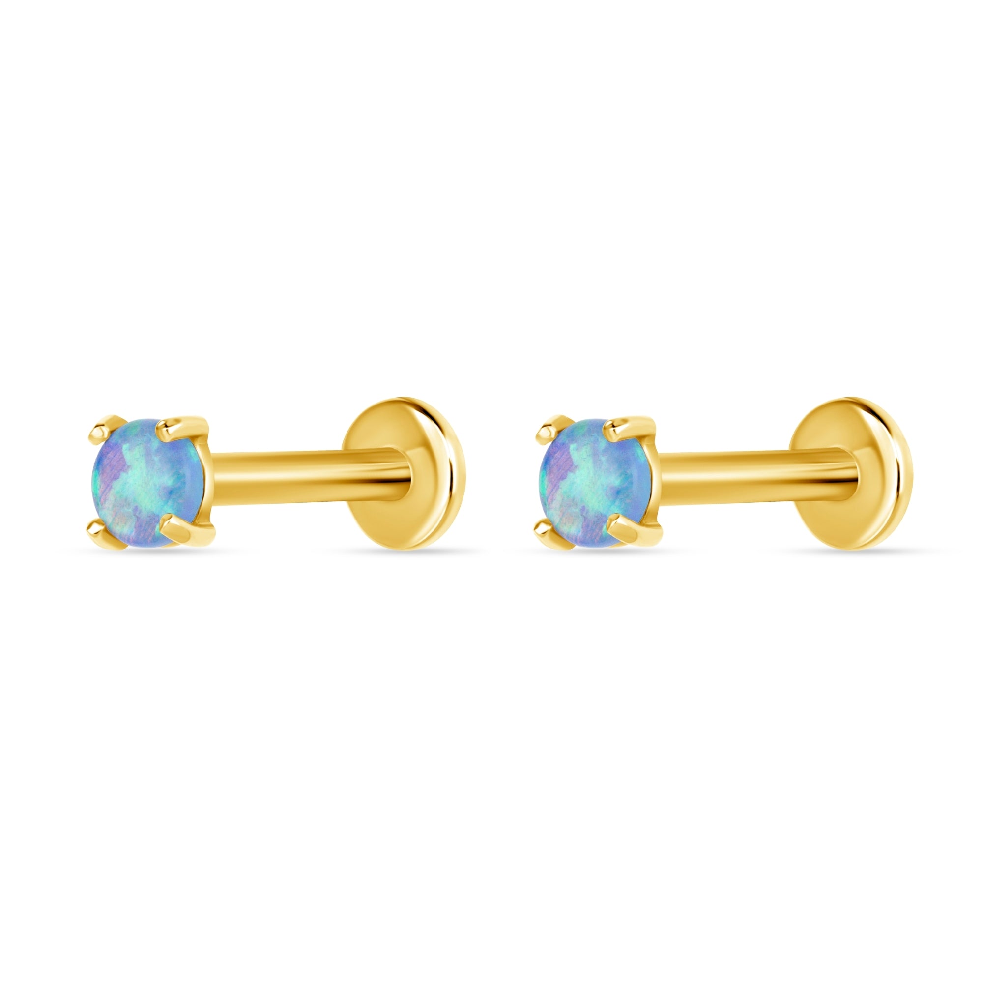 3 mm opal stud earring 14k yellow gold