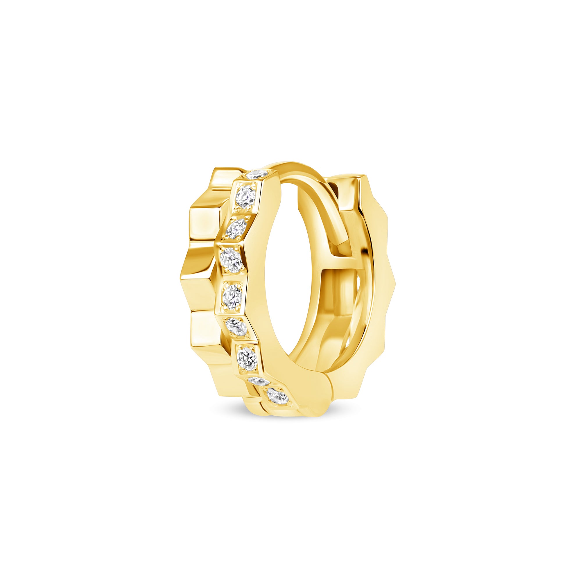 fortress modular peak huggie earring with diamonds 18k gold vardui kara