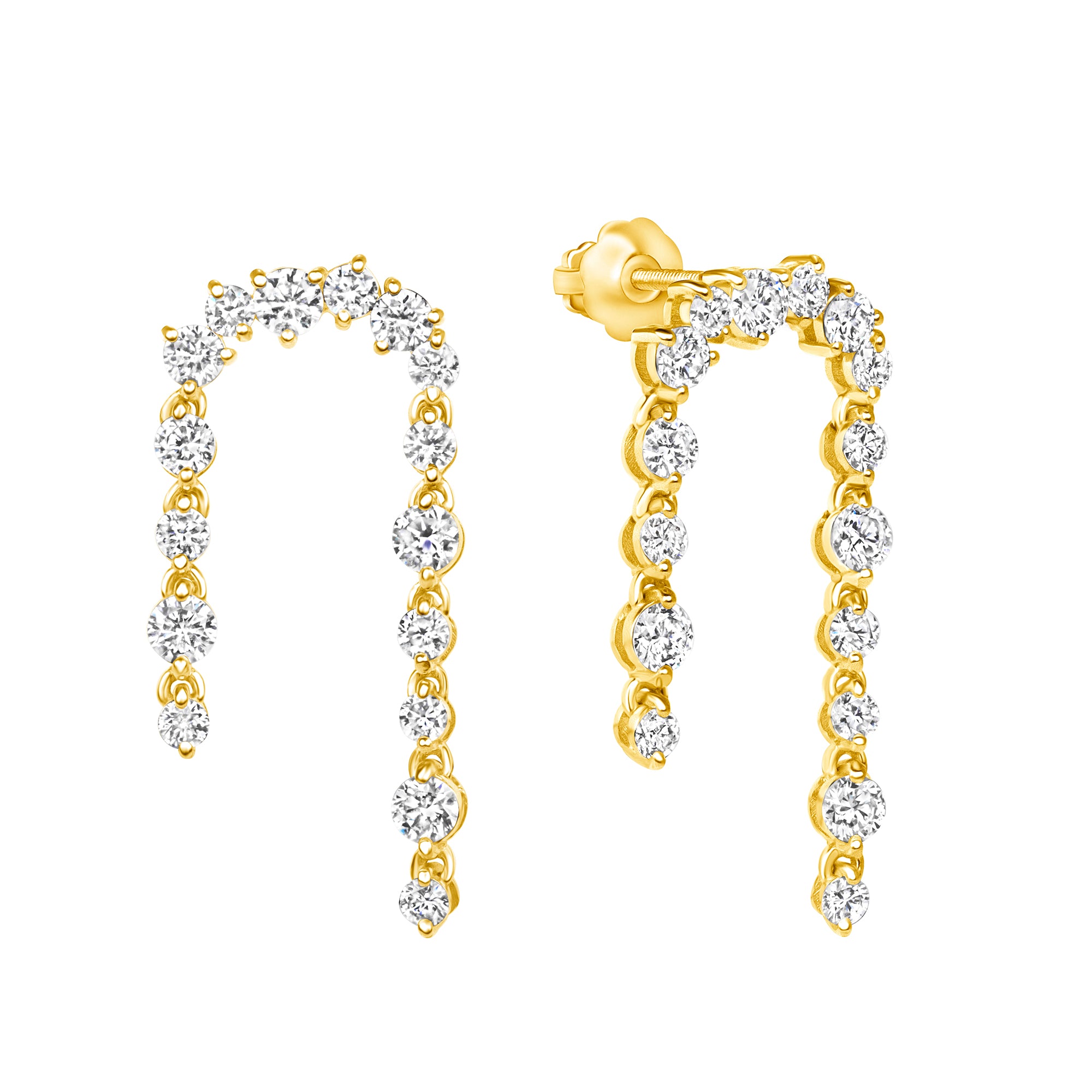 cascading u shape diamond drop stud earring 14k gold vardui kara