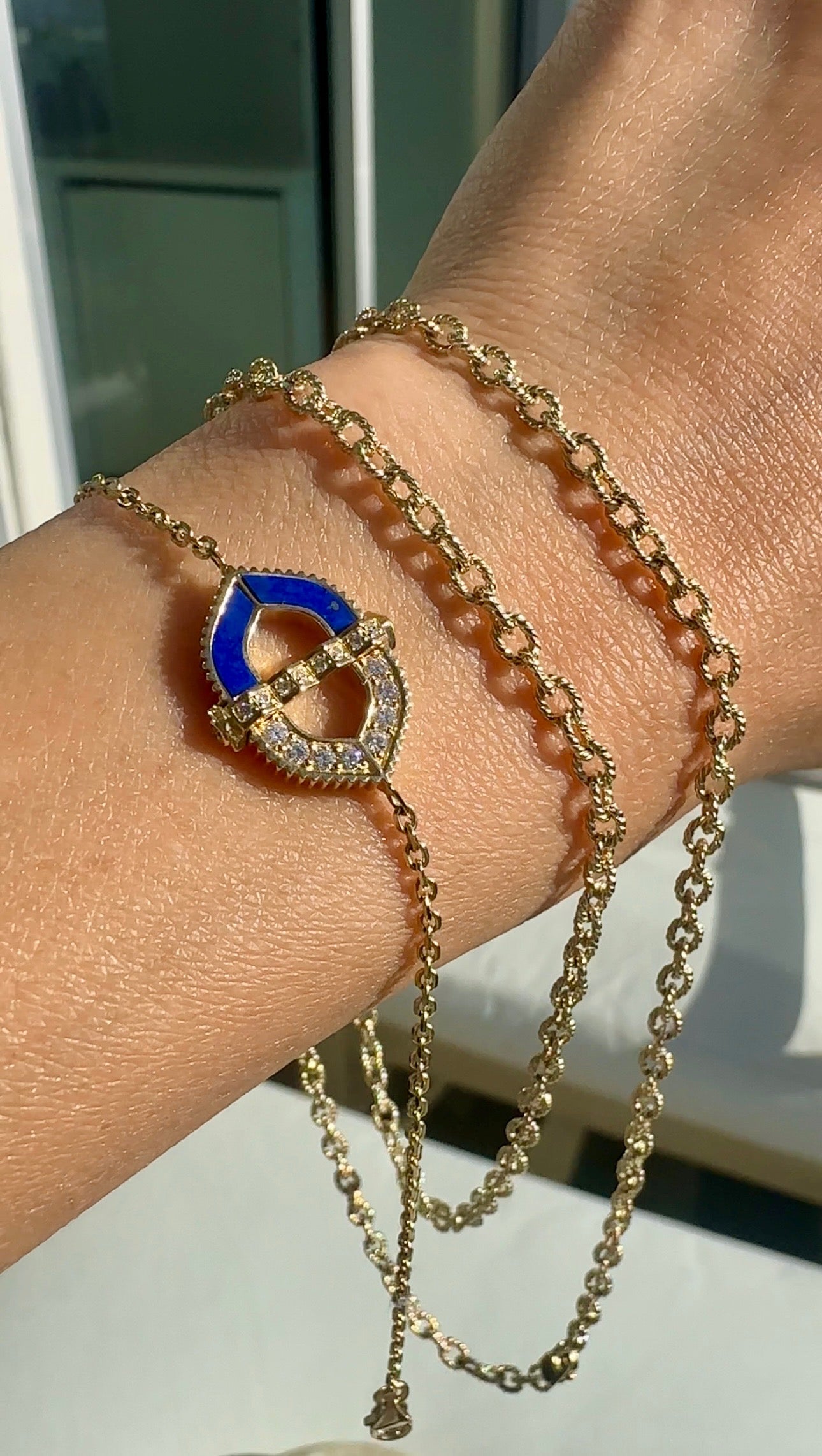 18k gold lapis lazuli bracelet with 10k gold rope chain necklace