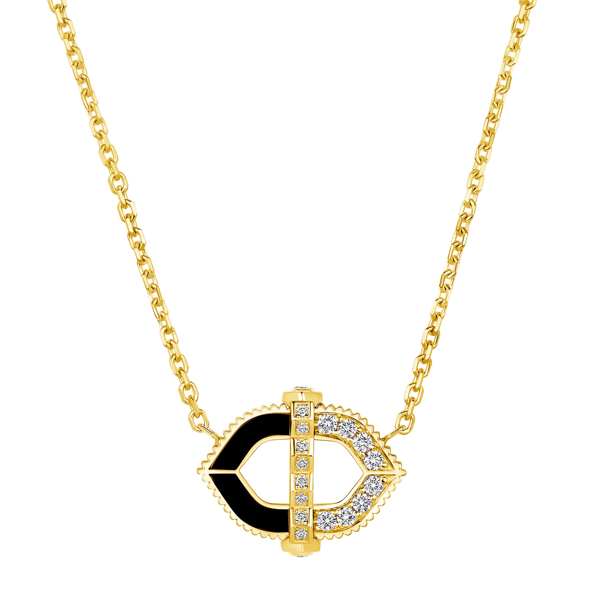 18 karat gold bastion necklace with onyx and diamonds vardui kara