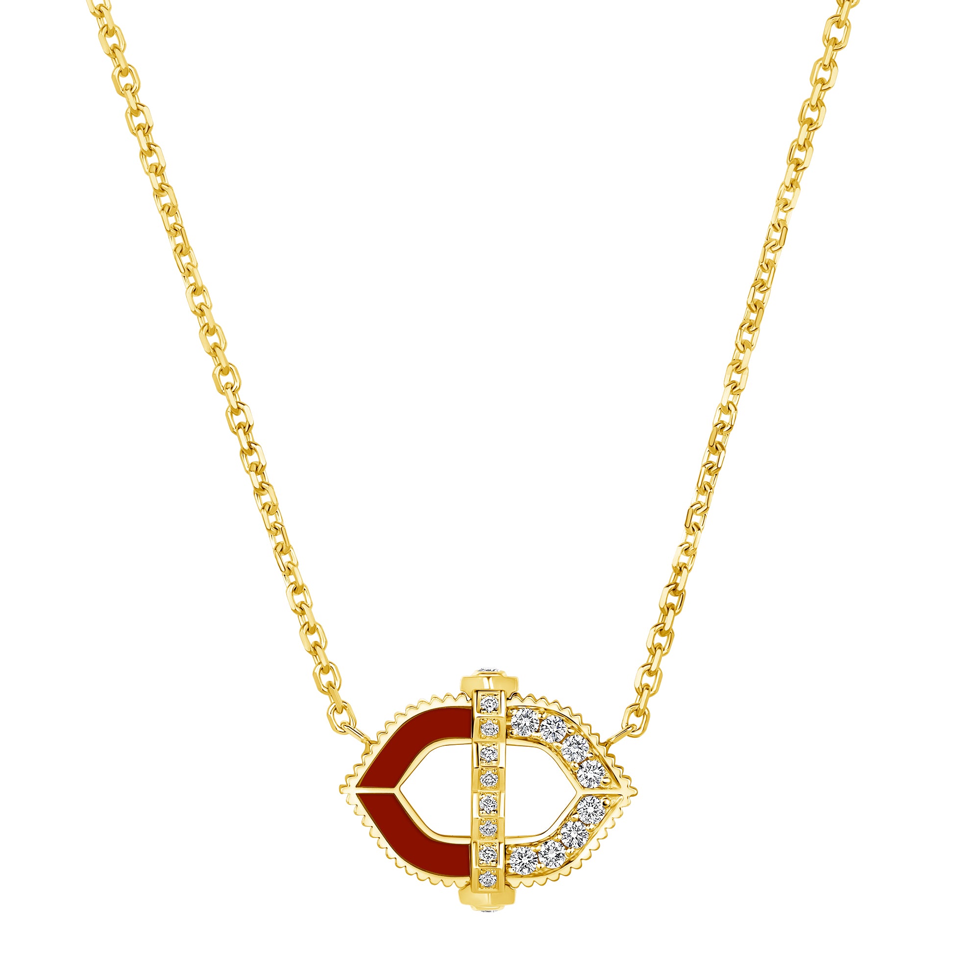18k gold bastion necklace with diamonds and carnelian