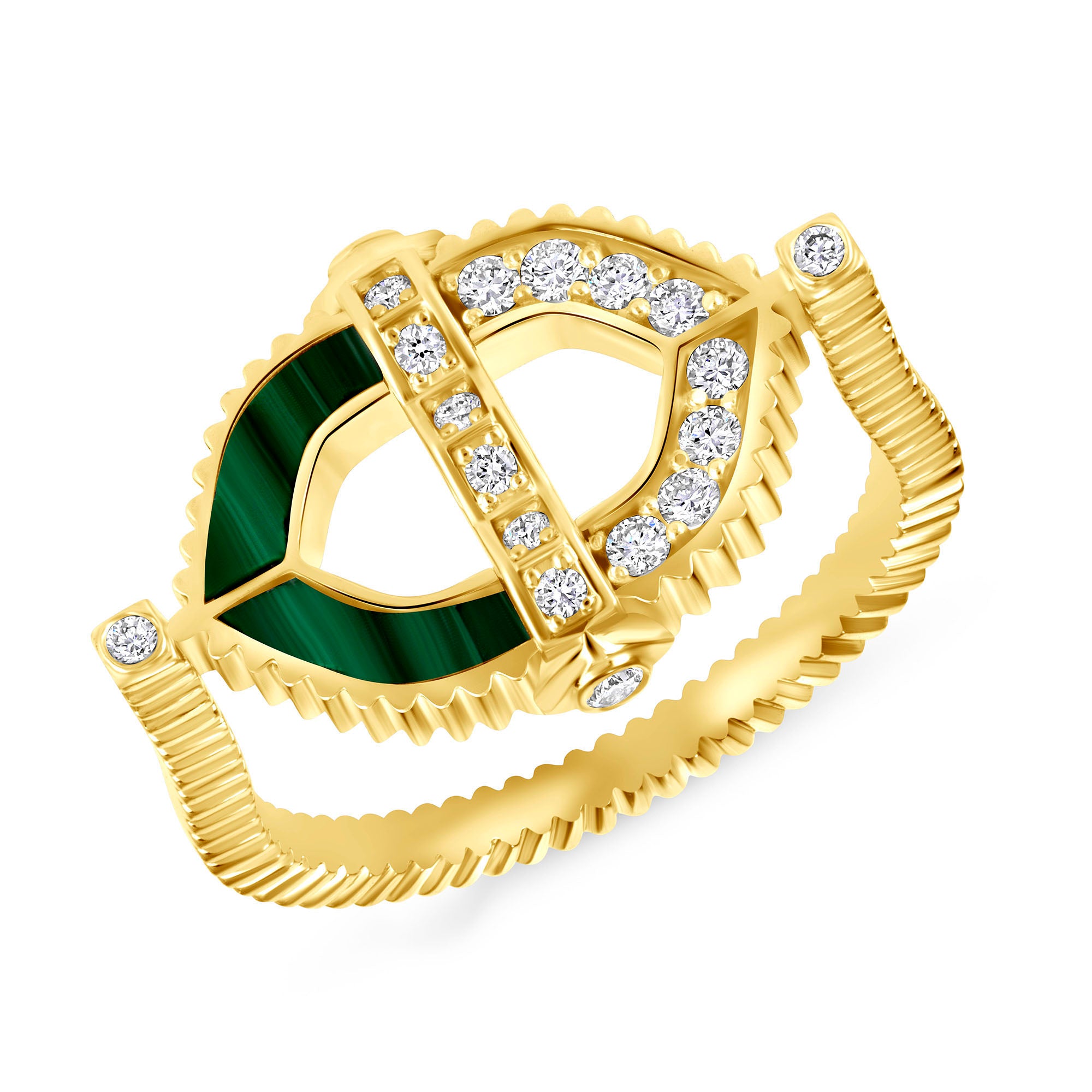 bastion ring with diamonds and malachite in 18k gold vardui kara fortress