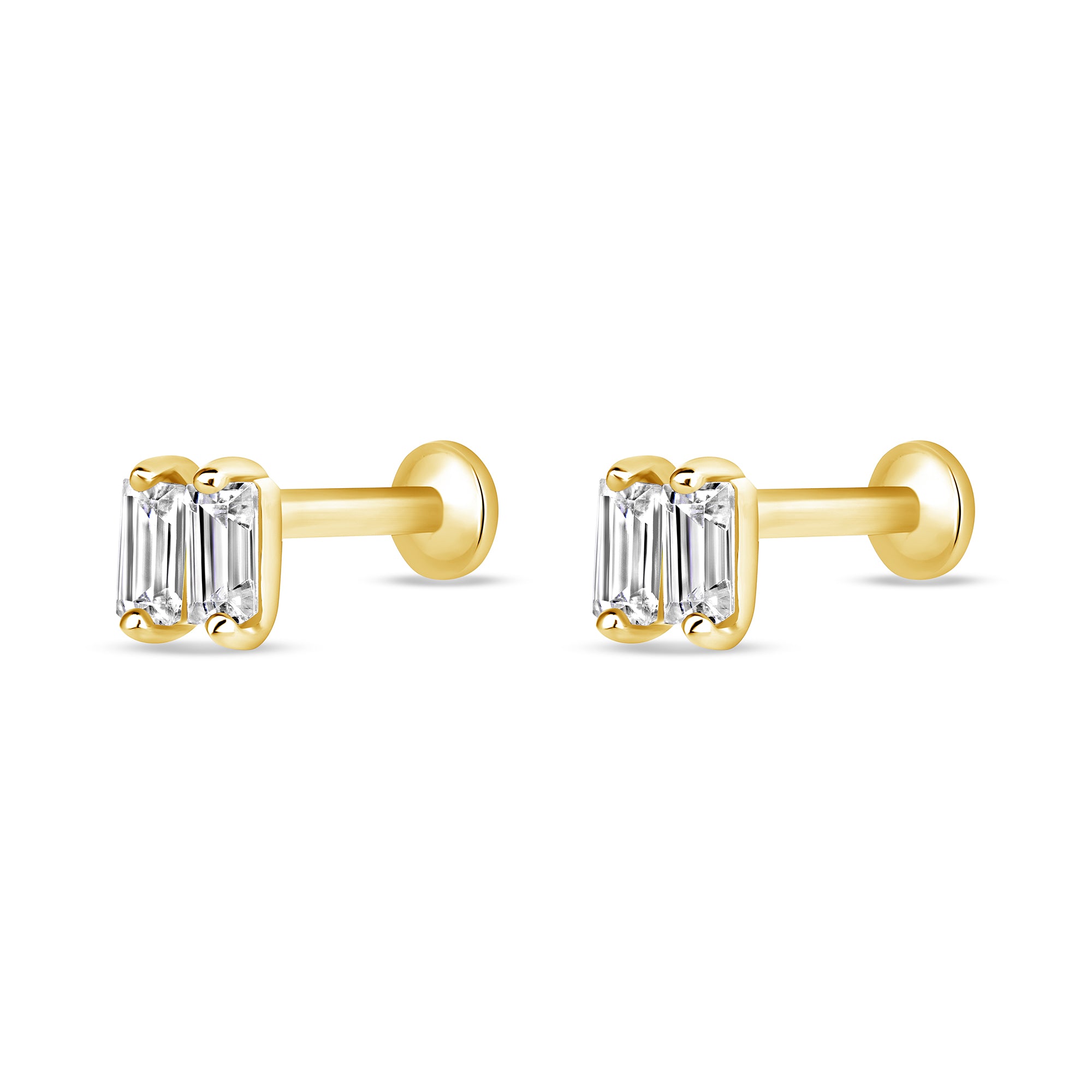 baguette diamond stud earrings 14k gold