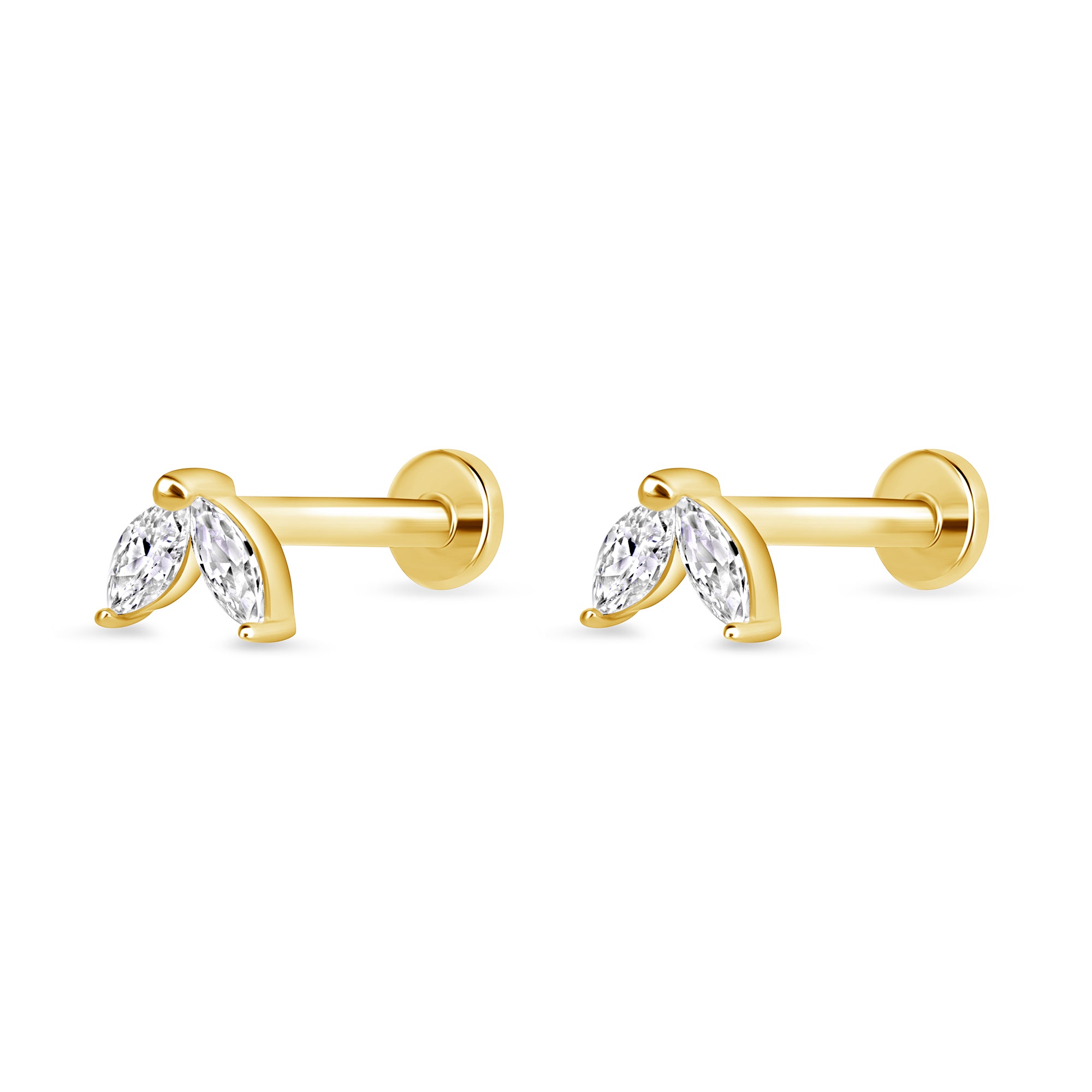 duo marquise stud earring 14k gold