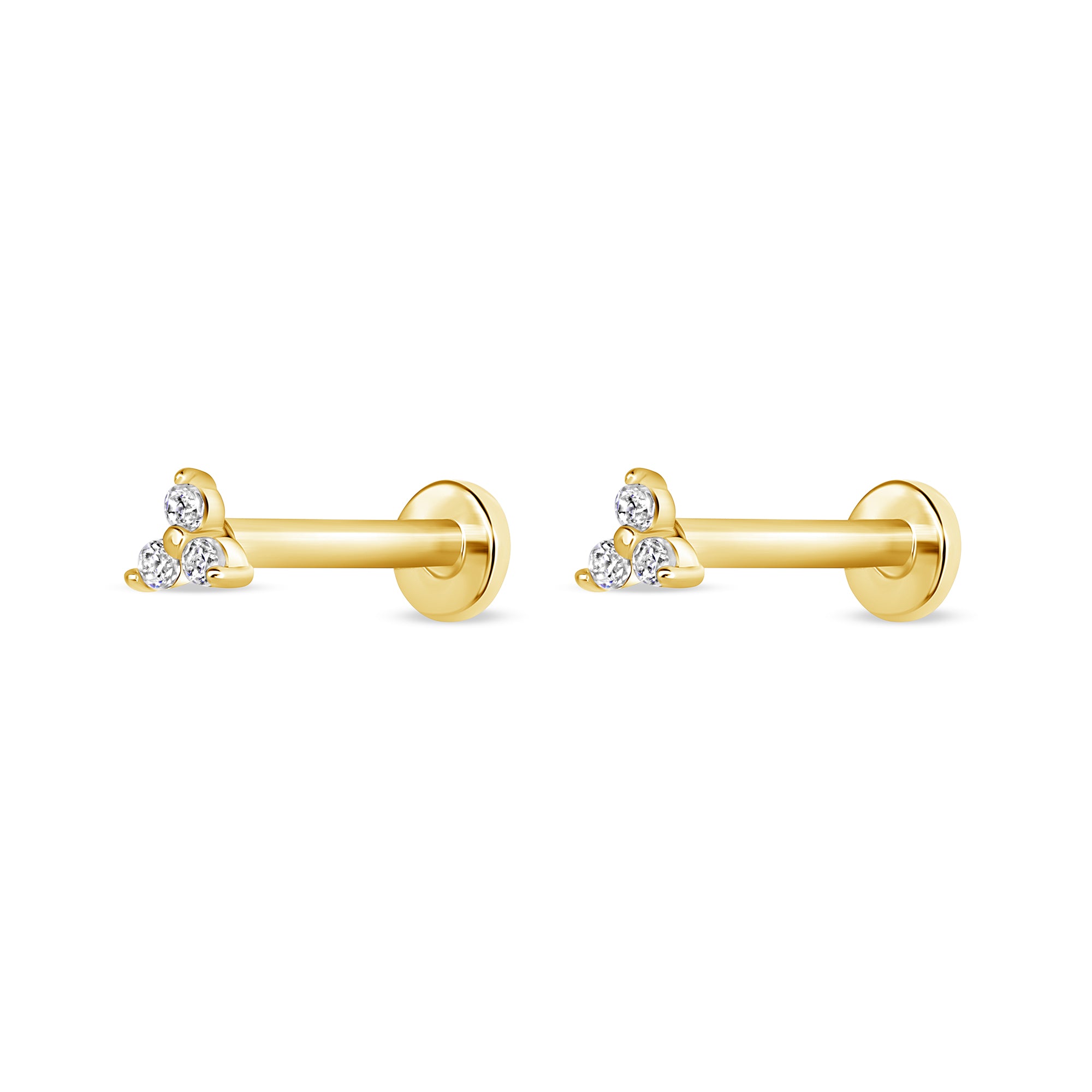 trio diamond stud earring 14k gold