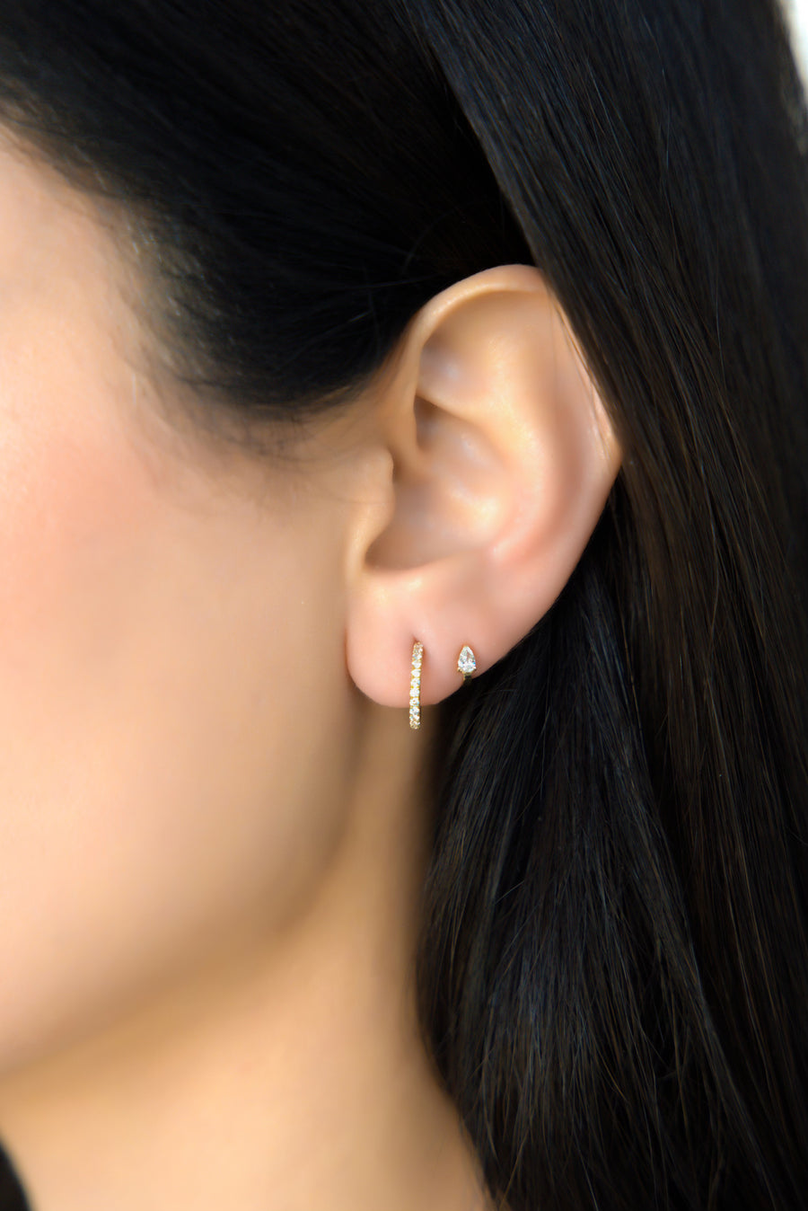 diamond hoop cuff earring with pear cut stud