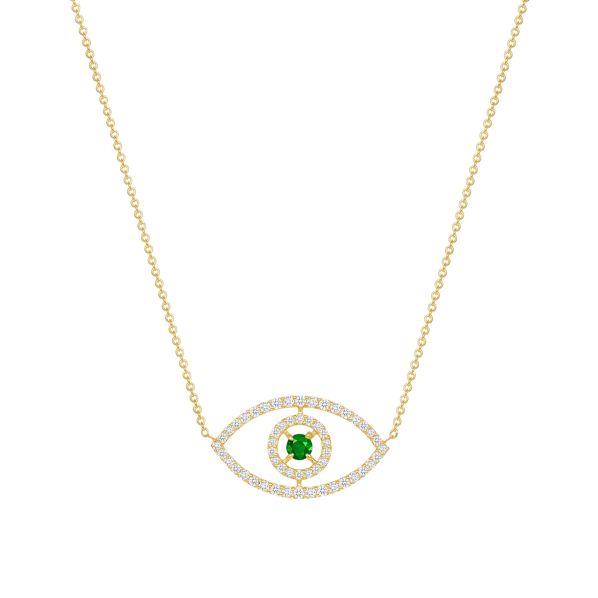 14 karat gold diamond evil eye necklace with emerald vardui kara