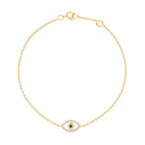 Petite Diamond Evil Eye Necklace with Emerald