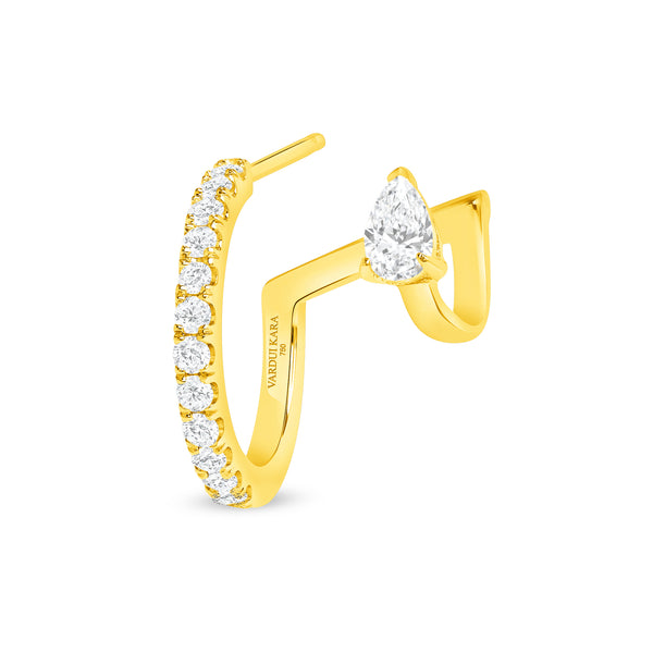 diamond hoop cuff earring with pear-cut diamond stud 14k yellow gold vardui kara