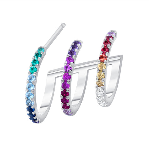 14 karat gold rainbow triple hoop cuff earrings vardui kara